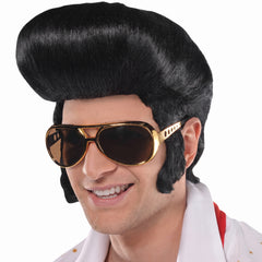 50s Rock & Roll Black Pompadour Wig for Adults