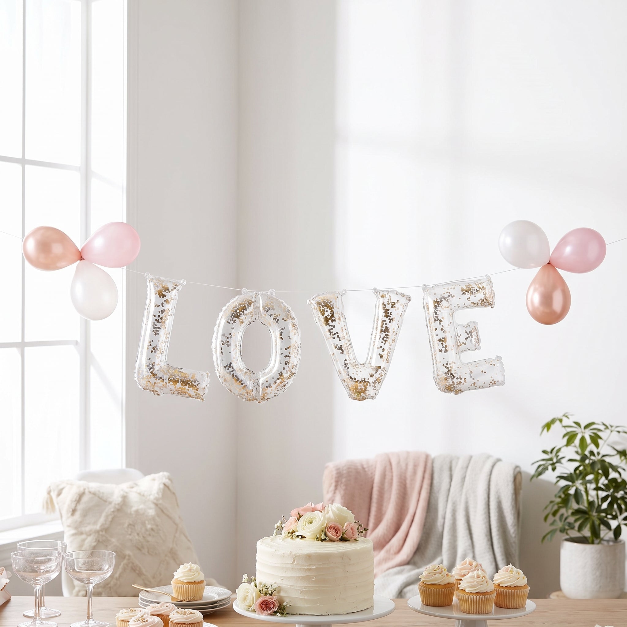 "Love" Air-Filled Confetti Foil Balloon Banner Kit