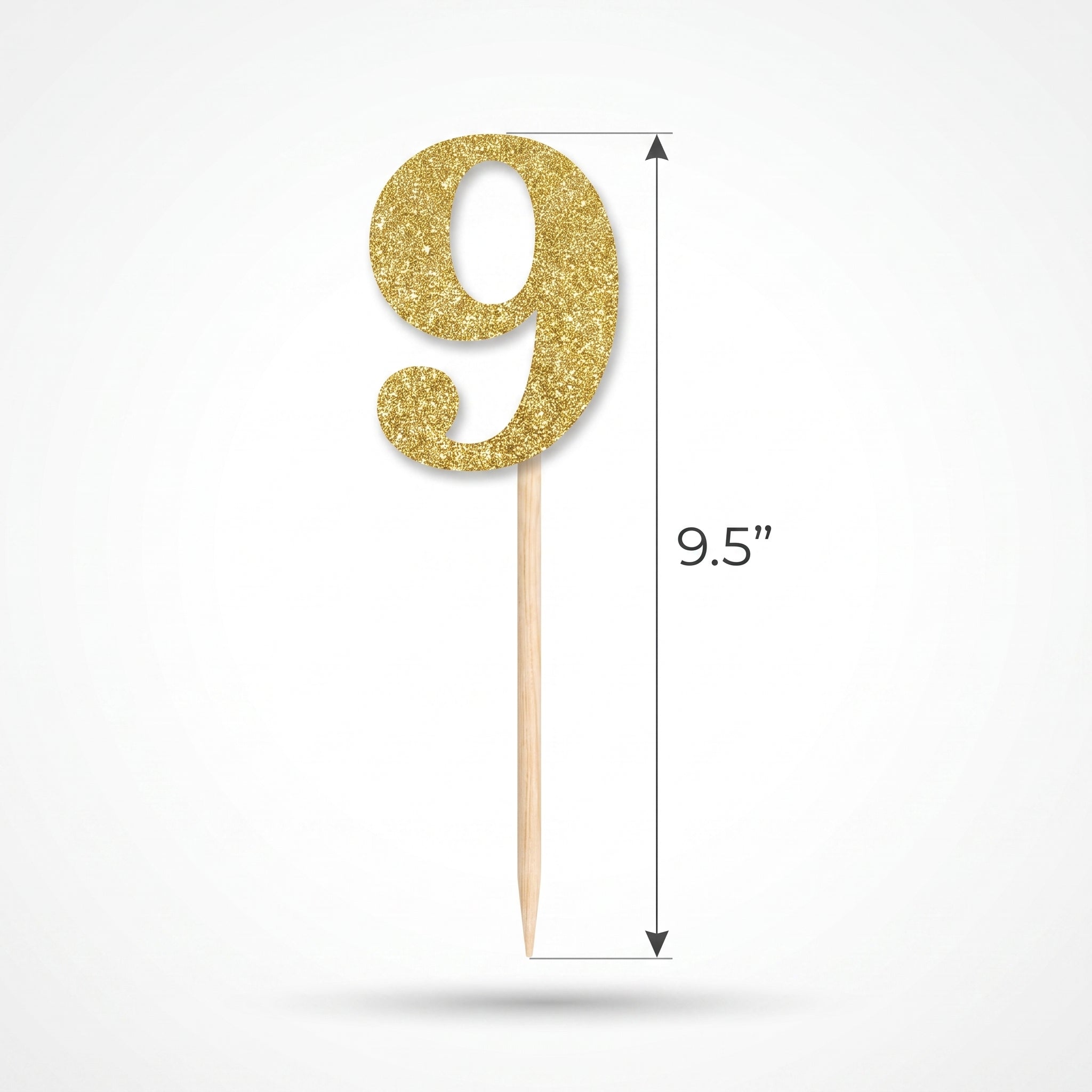 Glitter Gold Number 9 Cake Picks, 7-Inch, 4-Pack