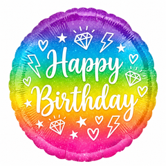 Sparkling Holographic Happy Birthday Foil Balloon - 18"