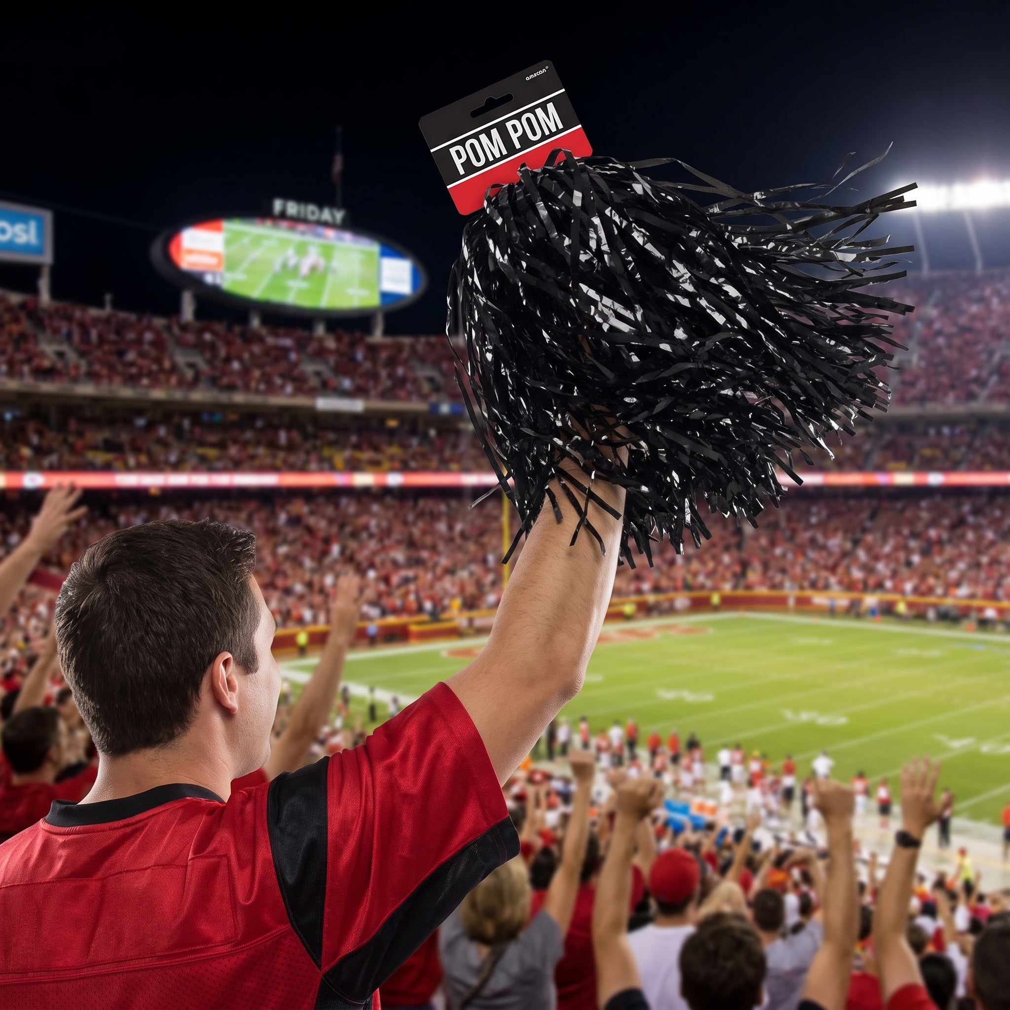 Black Pom-Pom Cheer Accessory - 15" Handheld