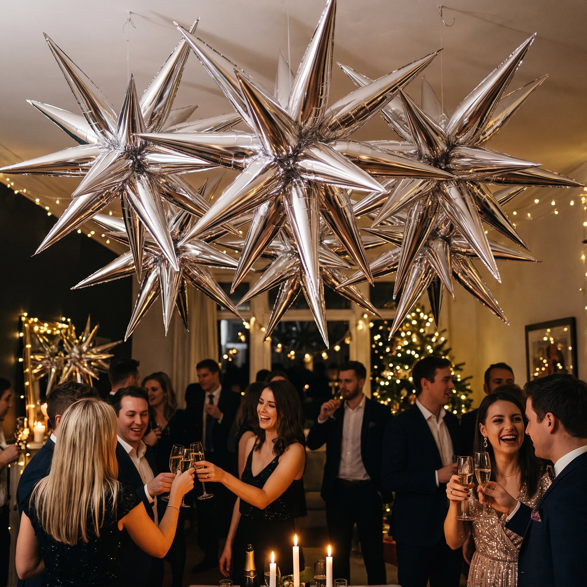 Silver Metallic Starburst Foil Balloons