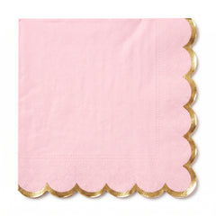 Pink Scalloped Edge Luncheon Napkins with Gold Foil - 6.5 in. x 6.5 in.