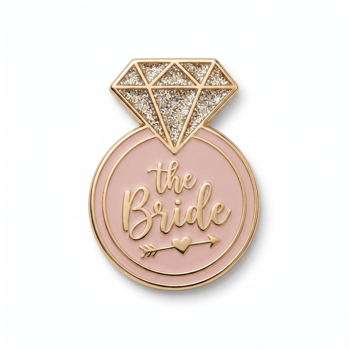 "The Bride" Diamond Ring Enamel Pin - Gold & Blush Glitter