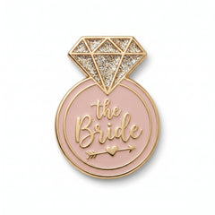 "The Bride" Diamond Ring Enamel Pin - Gold & Blush Glitter