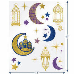 Glitter Crescent Moon & Mosque Eid Vinyl Window Clings