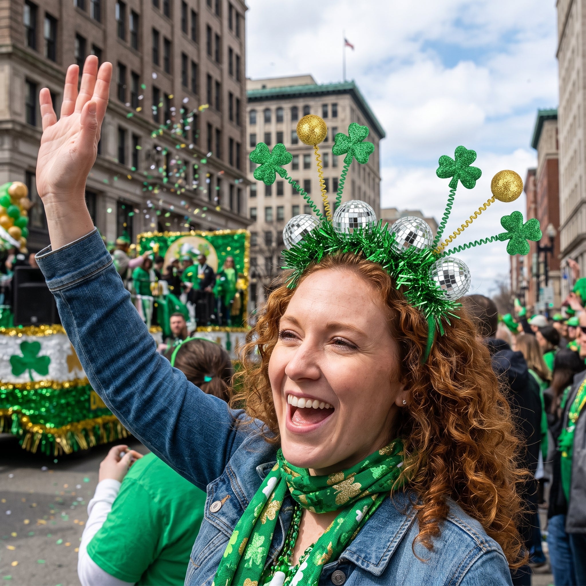 St. Patrick's Day Disco Ball Headband with Shamrocks
