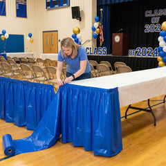 Royal Blue Plastic Table Skirt - 54 in x 126 ft