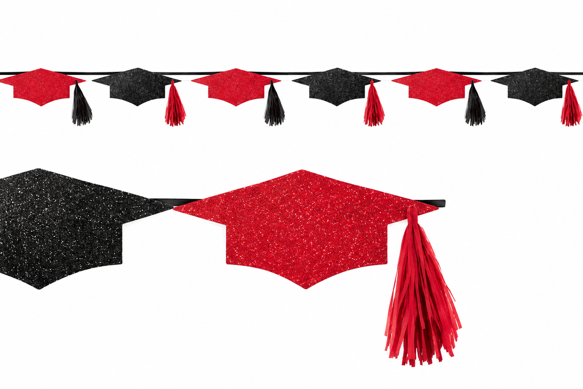 Red Grad Cap Tassel Banner - 12 In.