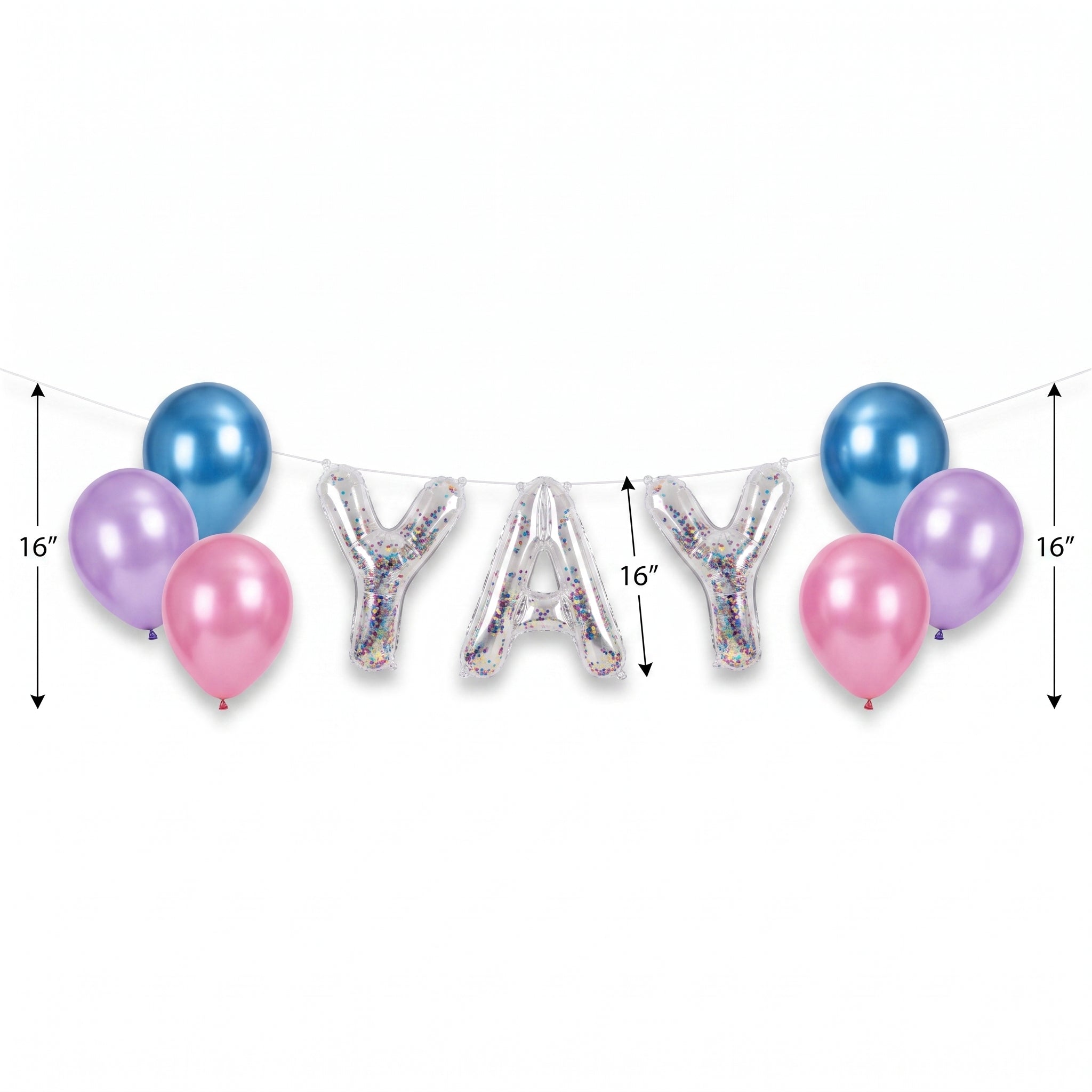 Silver Glitter "Yay" Balloon Banner Kit - Air-Filled Foil Decoration