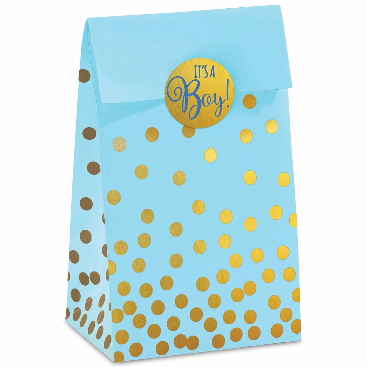 "It's a Boy" Blue & Gold Polka Dot Baby Shower Treat Bags - 20 Pack