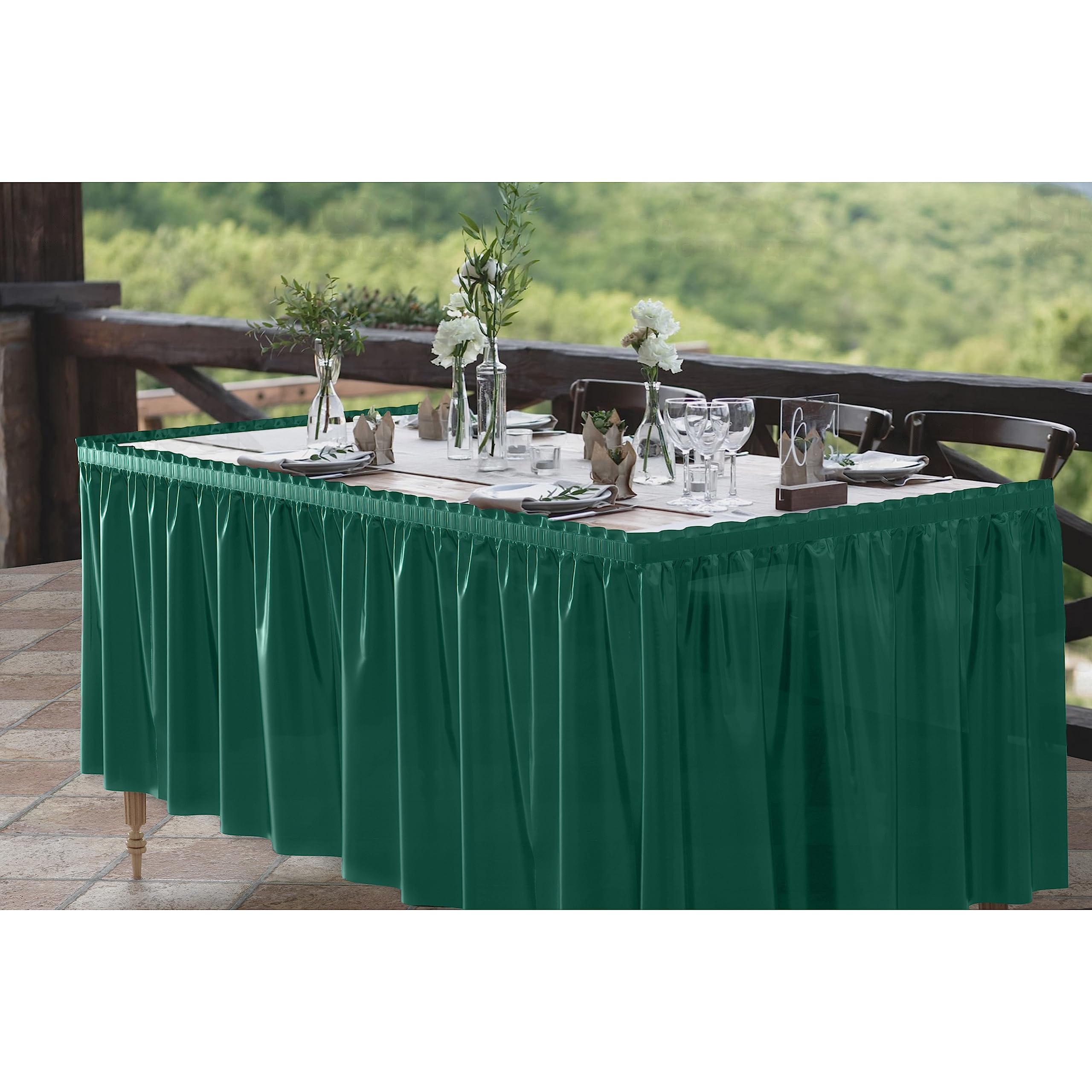 Dark Green Plastic Table Skirt | 6 Pack