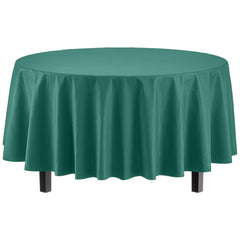 Round Dark Green Plastic Table Covers | 12 Pack