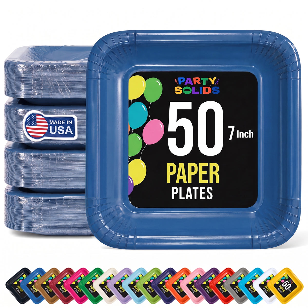 7 In. Dark Blue Square Paper Plates - 50 Ct.
