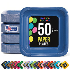 7 In. Dark Blue Square Paper Plates - 50 Ct.