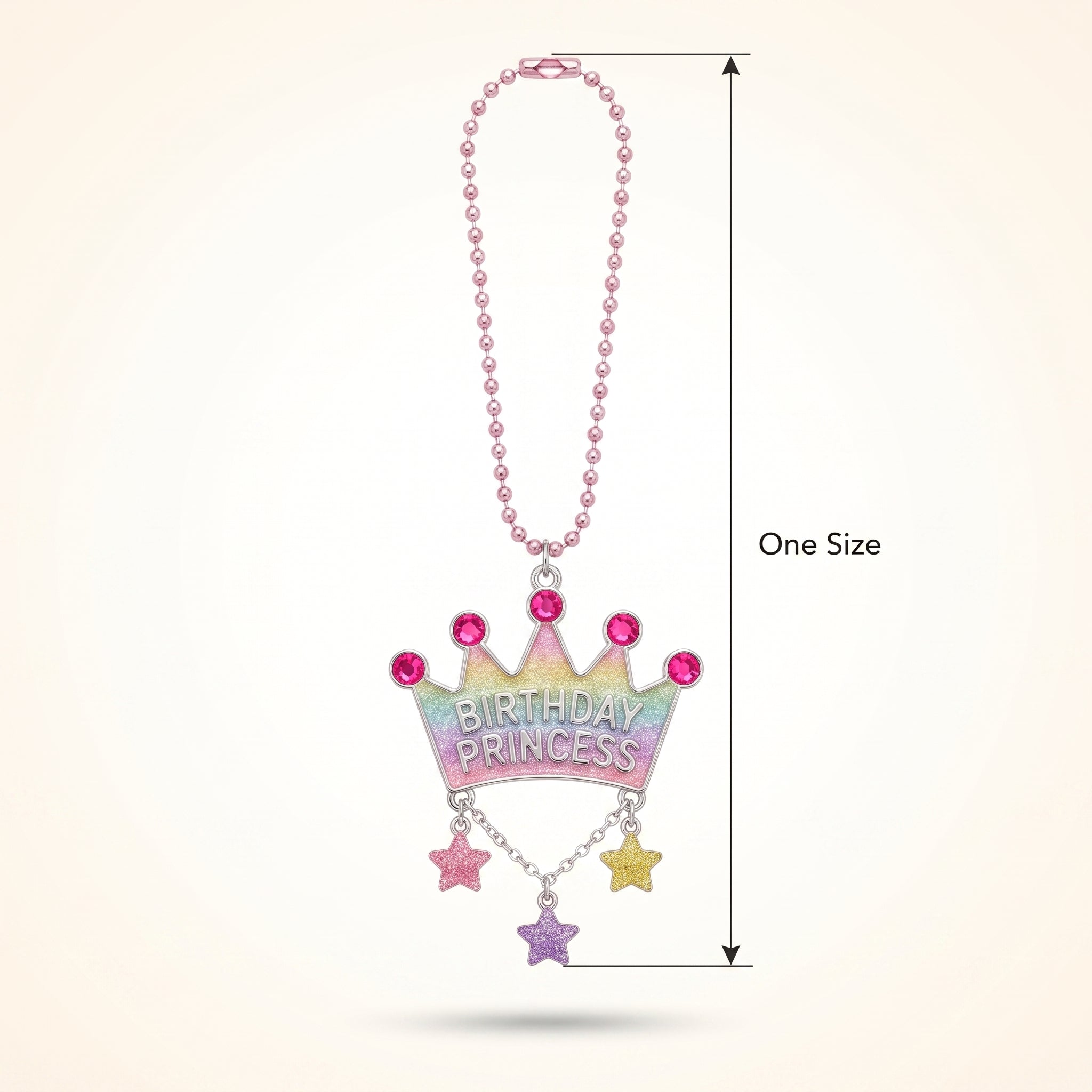 Glitter Pastel "Birthday Princess" Tiara Pendant Bead Necklace