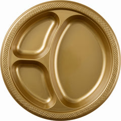 Gold Divided Plastic Dinner Plates, 10.25", 20-Pack
