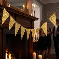 Gold Glitter Pennant Banner - 20 ft, Customizable Party Decoration
