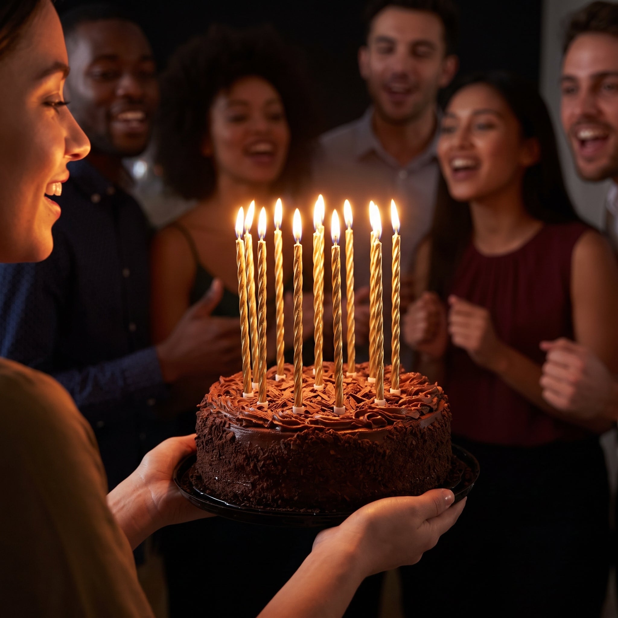 Gold Thin Taper Birthday Candles, 10-Inch, 12-Pack