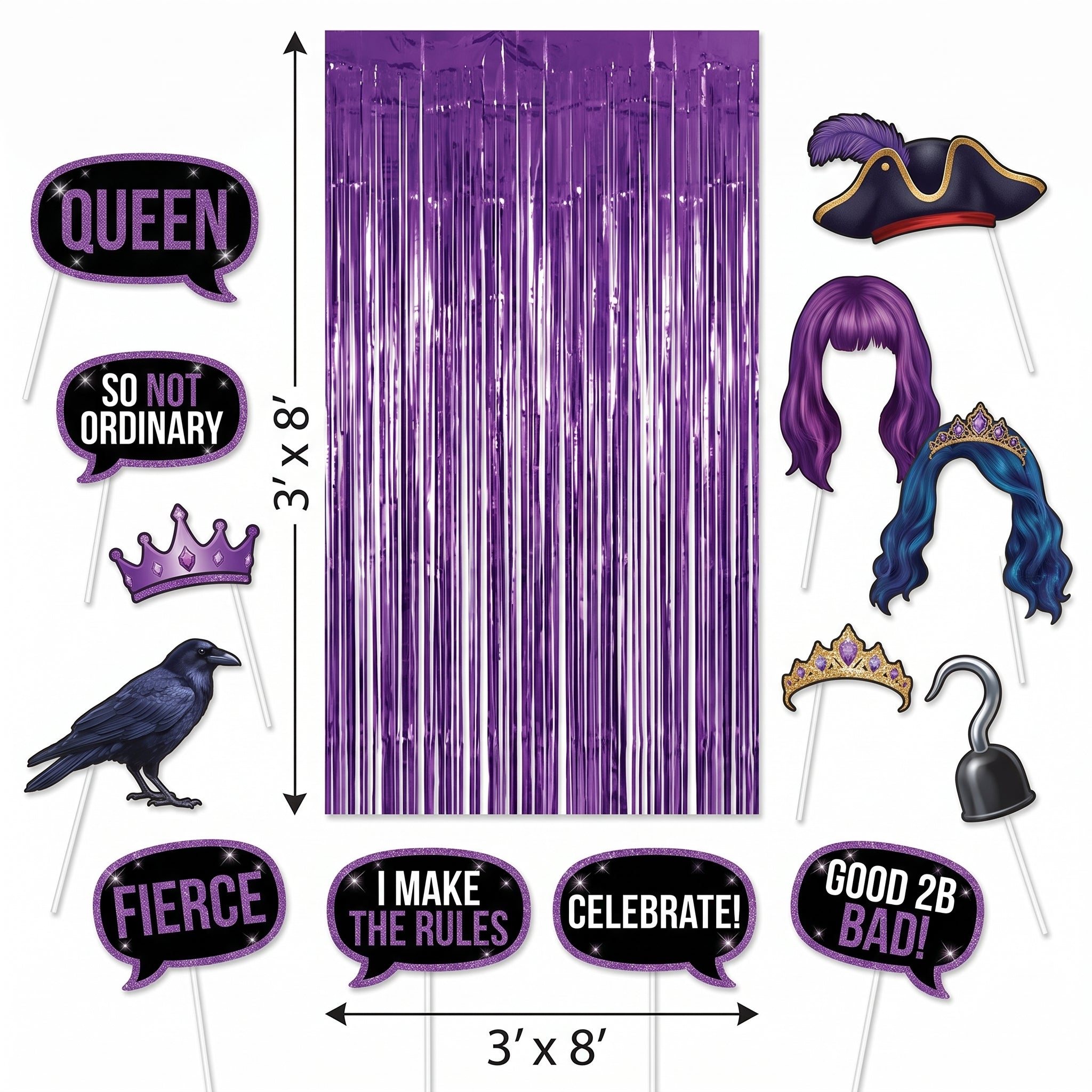 Disney Descendants 3 Photo Booth Kit with Purple Fringe Scene Setter
