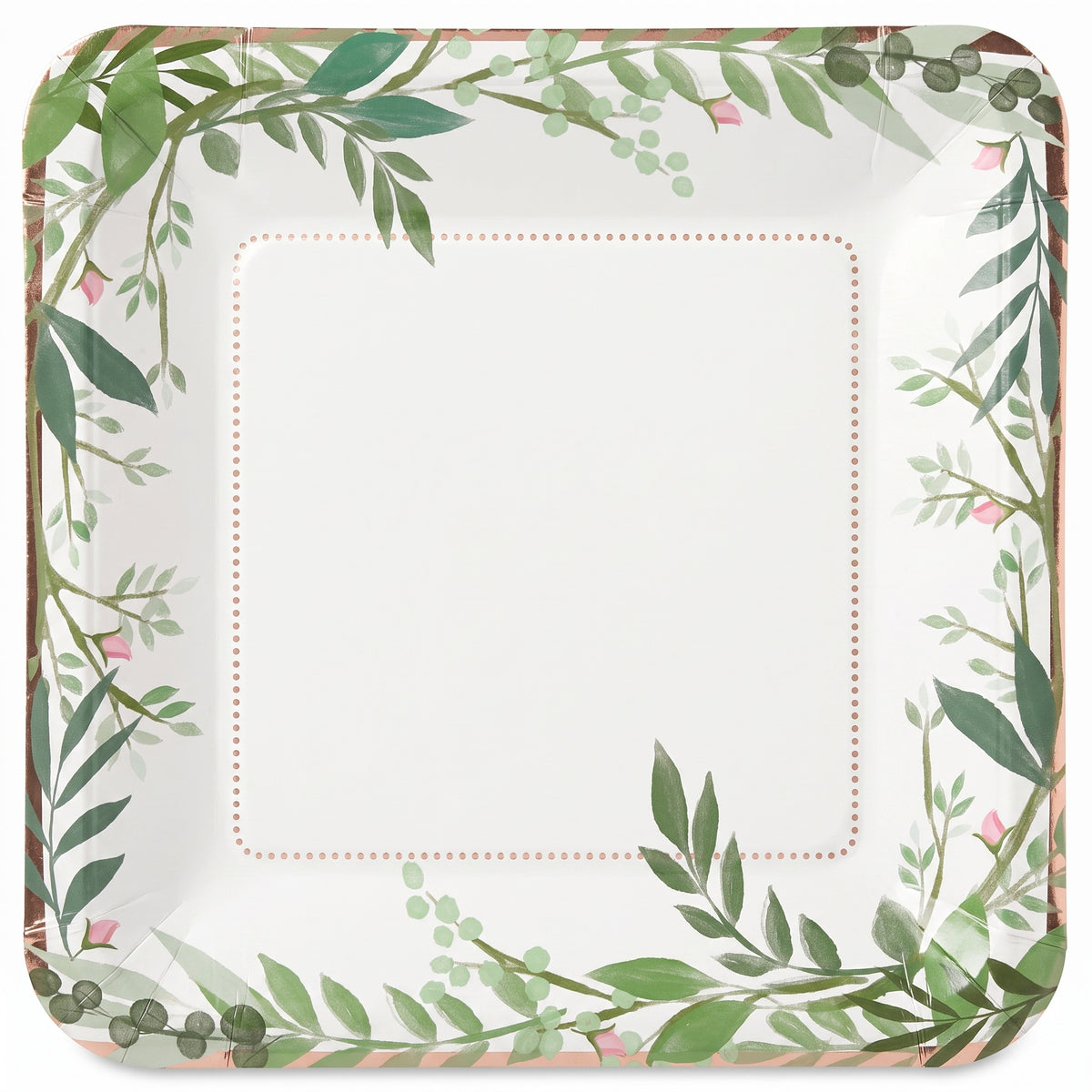 Love & Leaves Metallic Square Paper Plates - 10", 8 Pack