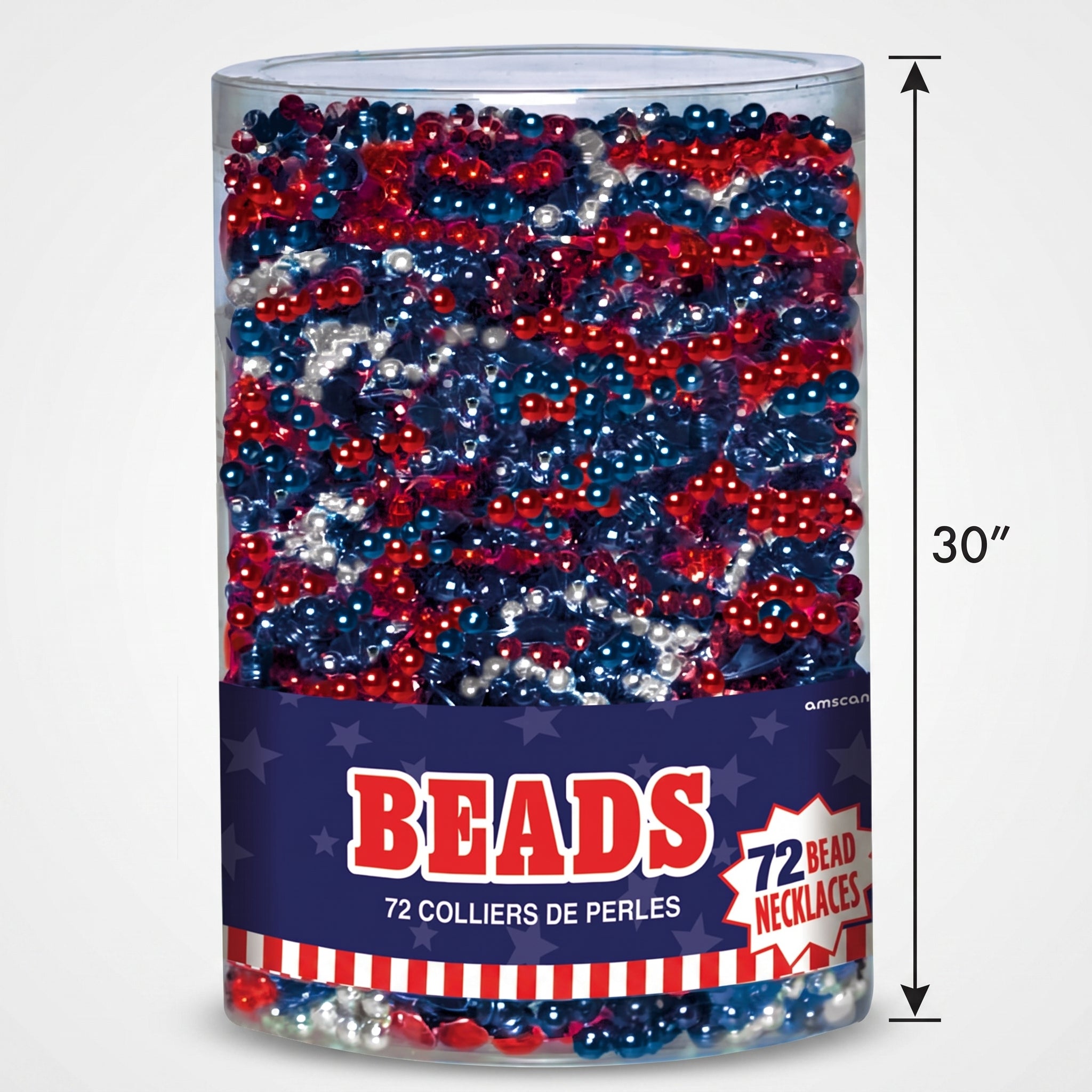 Patriotic Red, White & Blue Bead Necklaces - 50 Pack