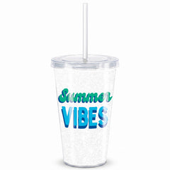 Summer Vibes Light-Up Plastic Tumbler with Straw, 16 oz