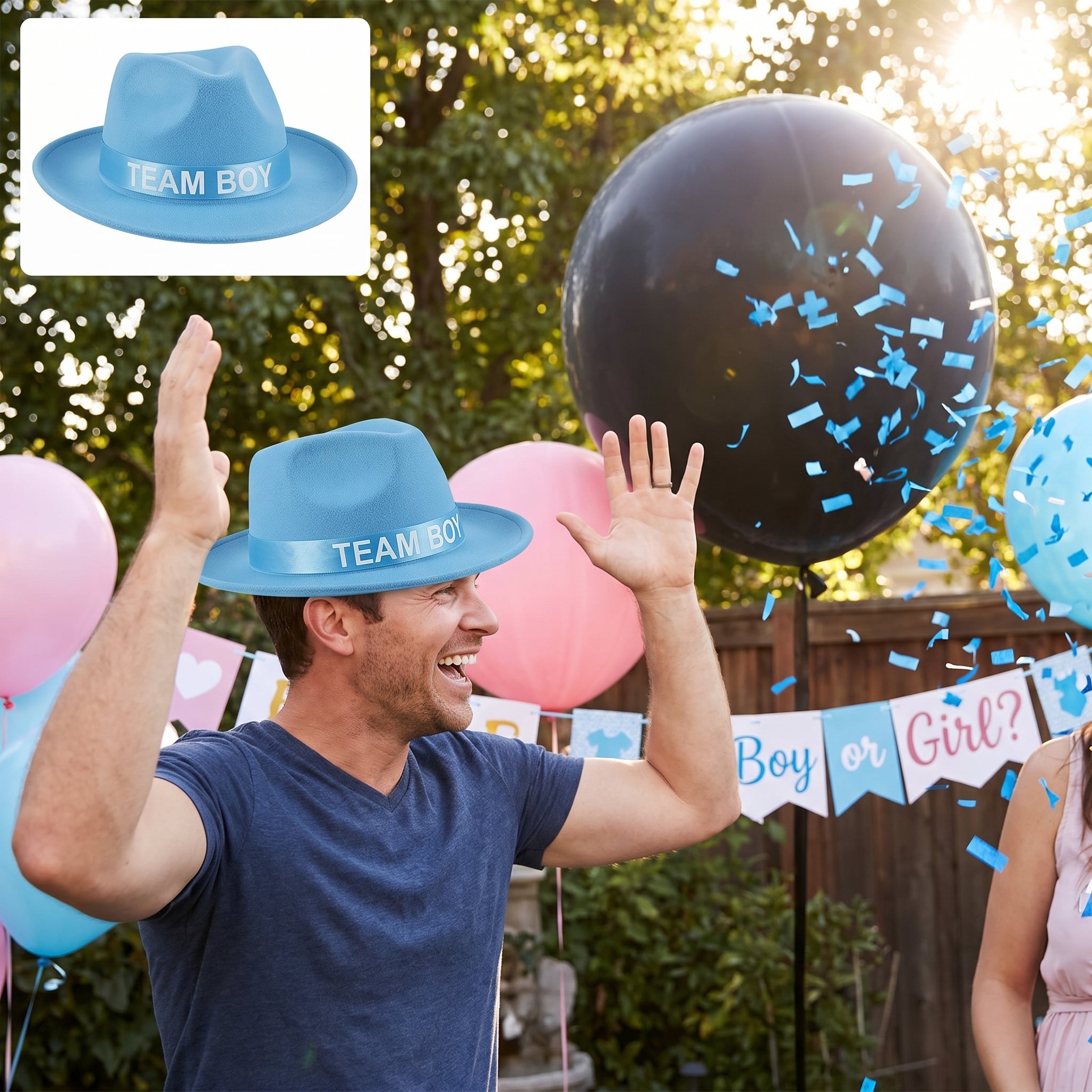 "Team Boy" Gender Reveal Felt Hat - Blue Baby Shower Wearable