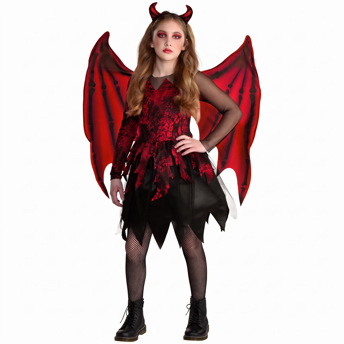 Girls' Daredevil Halloween Costume with Wings and Horns