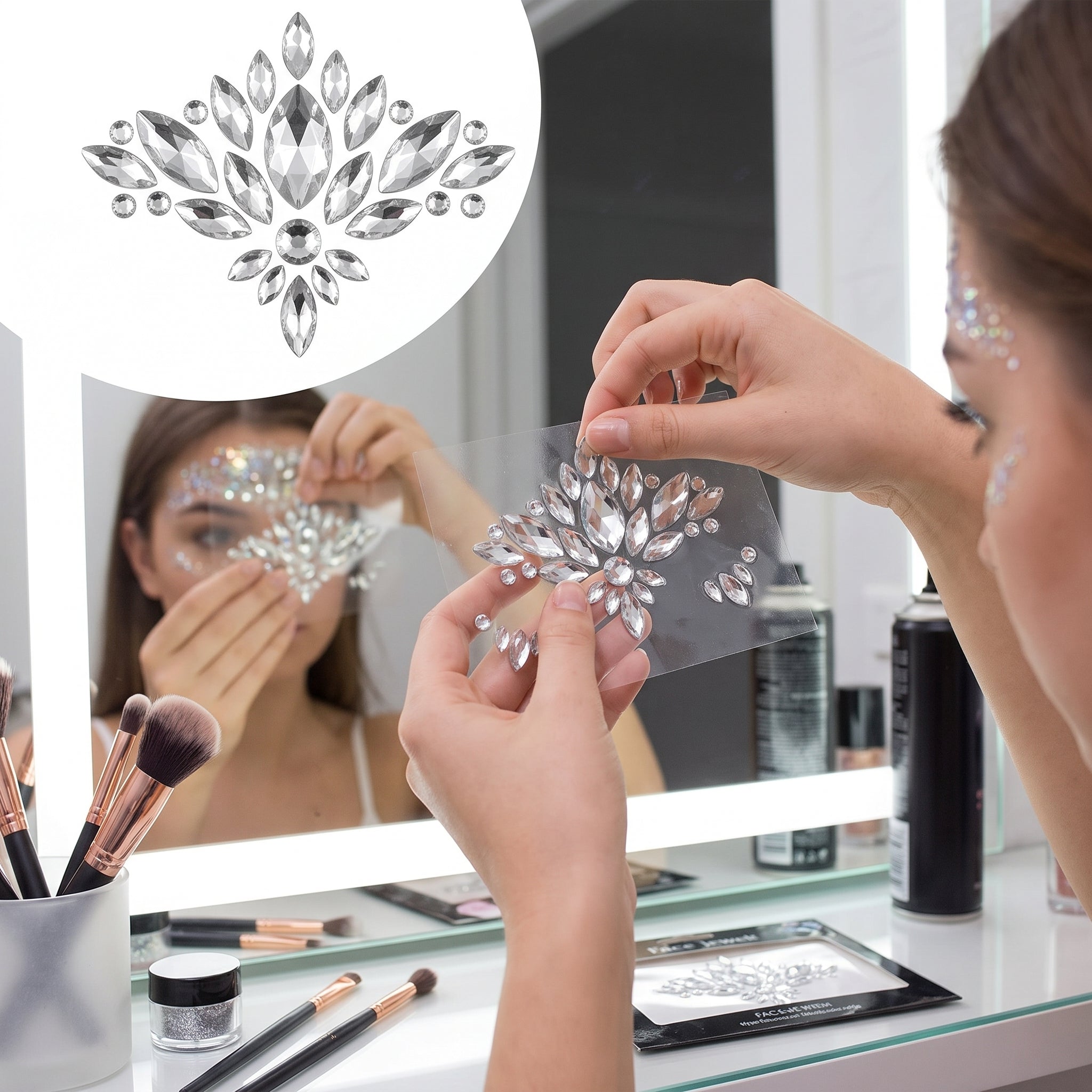 Silver Self-Adhesive Face Jewels - Glam Costume Accessory