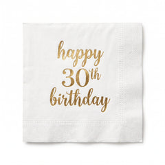 Golden Age "Happy 30th Birthday" Beverage Napkins, Gold/White, 16-Pack - 5 In. X 5 In.