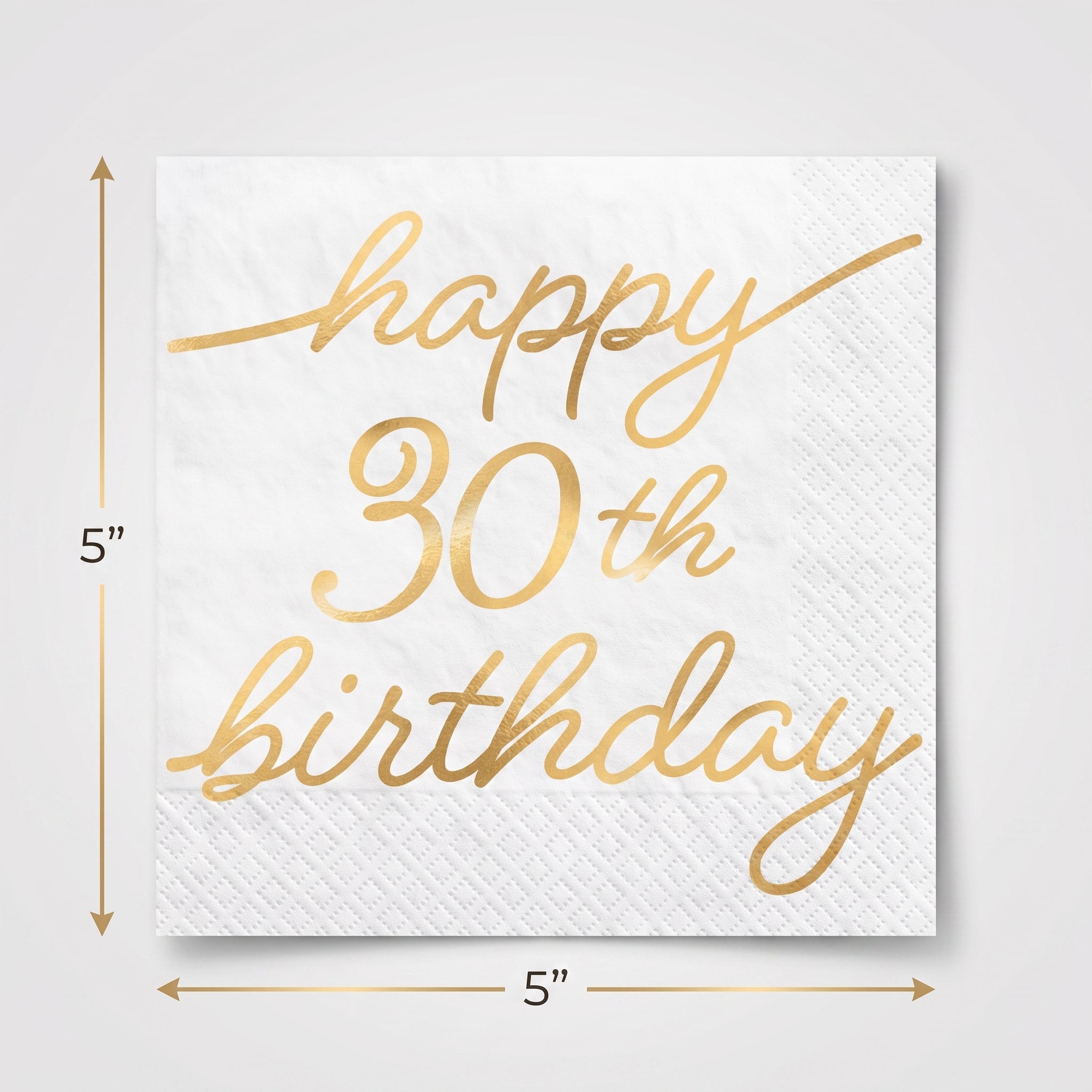 Golden Age "Happy 30th Birthday" Beverage Napkins, Gold/White, 16-Pack - 5 In. X 5 In.