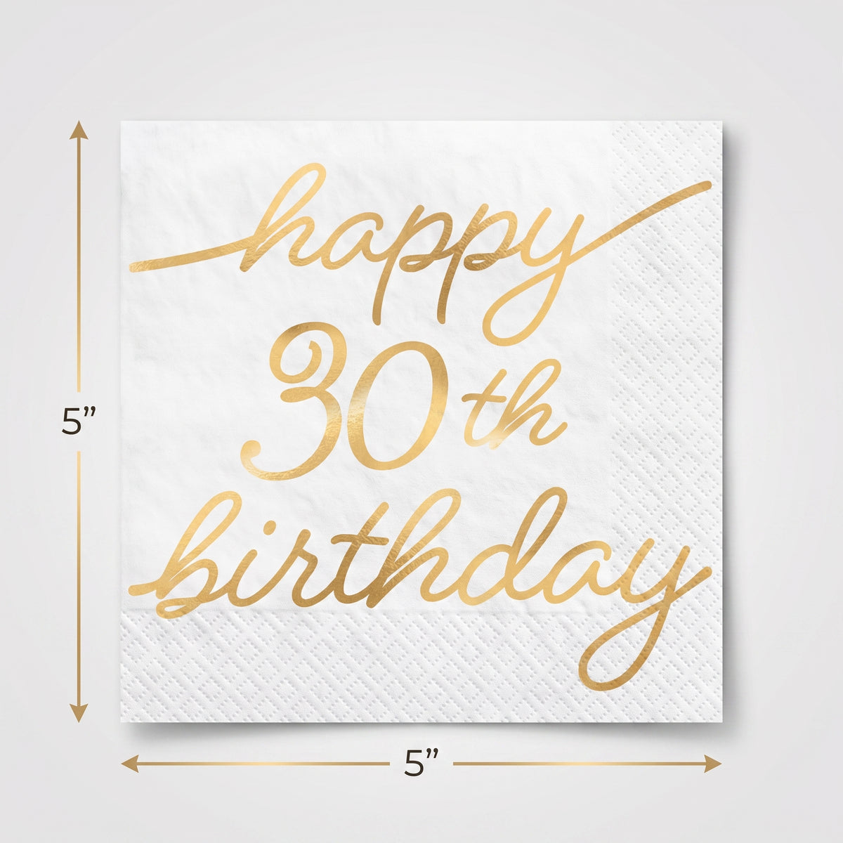 Golden Age "Happy 30th Birthday" Beverage Napkins, Gold/White, 16-Pack - 5 In. X 5 In.