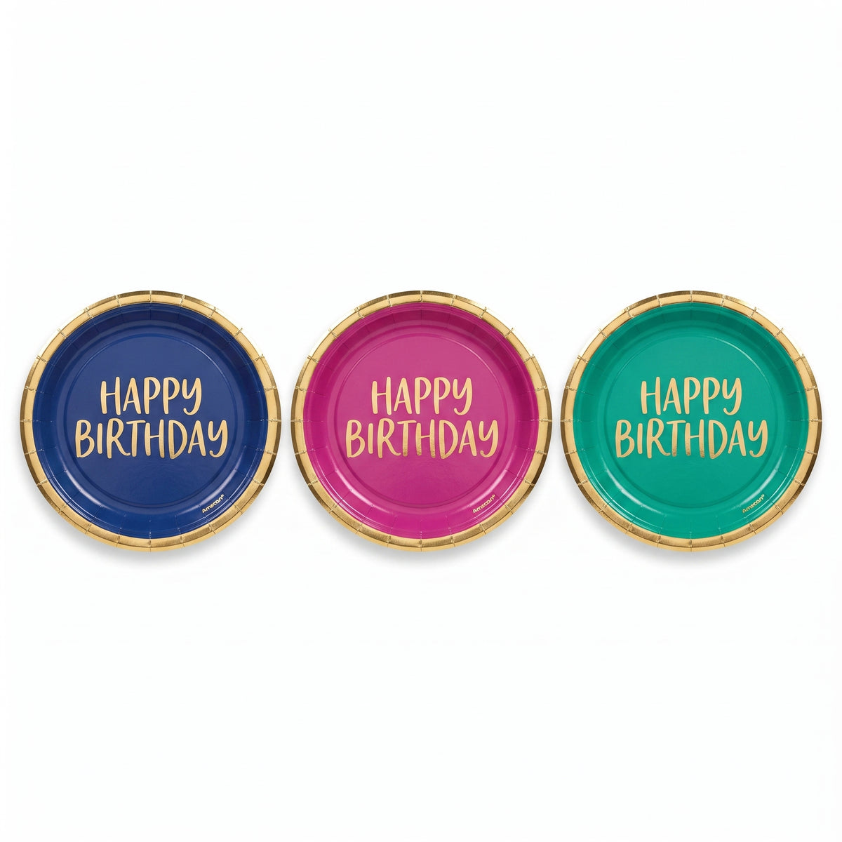 "Happy Birthday" Metallic Dots Paper Plates - 7", Assorted Colors, 8-Pack