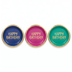 "Happy Birthday" Metallic Dots Paper Plates - 7", Assorted Colors, 8-Pack
