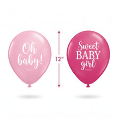 Floral Baby Girl Pink Latex Balloons, 12-Inch, 15-Pack