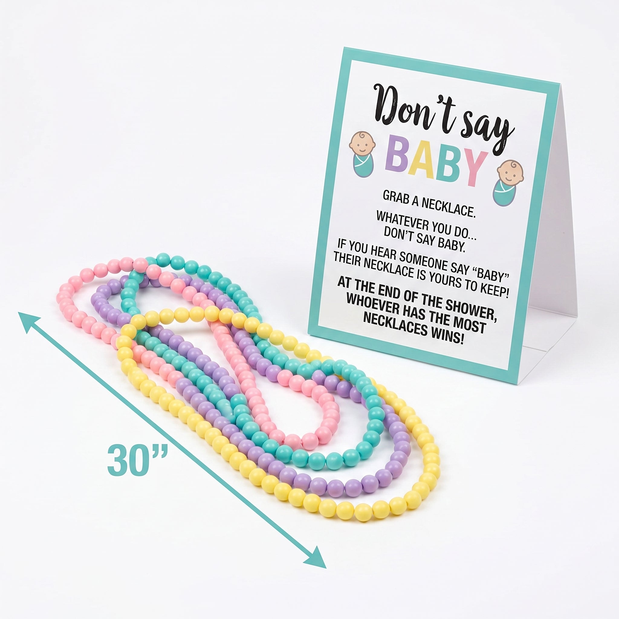 "Don't Say Baby" Pastel Bead Necklace Game for Baby Showers
