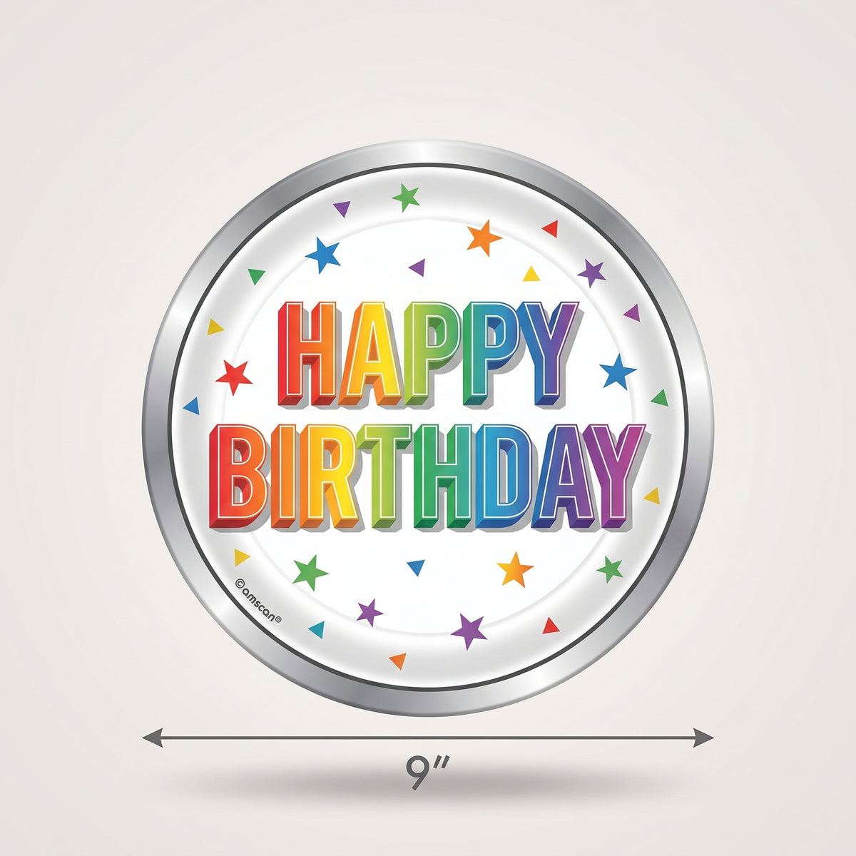Vibrant Happy Birthday Metallic 9" Round Plate