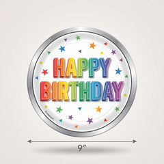 Vibrant Happy Birthday Metallic 9" Round Plate