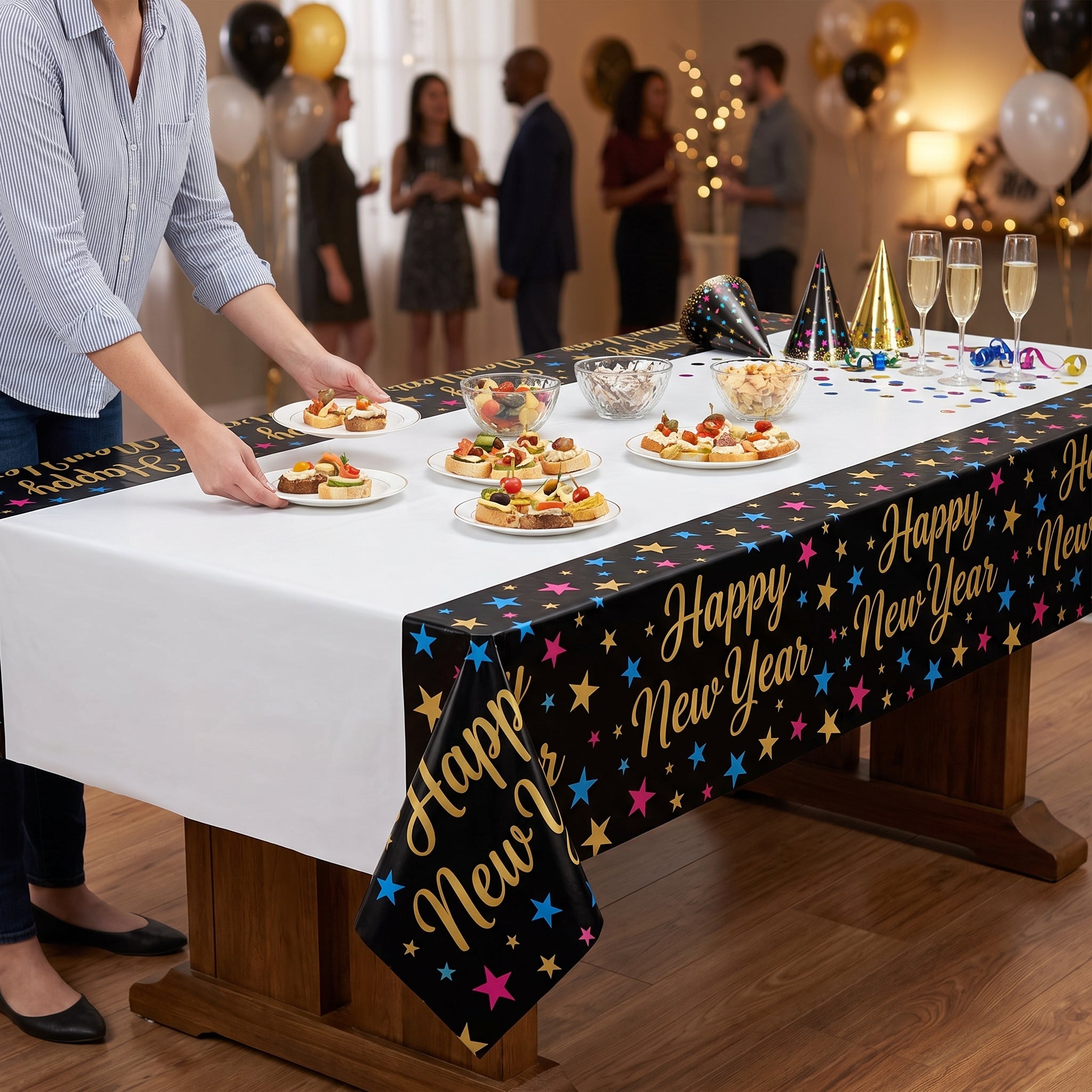 Starlight New Year's Eve Plastic Table Cover - 54x102 inches