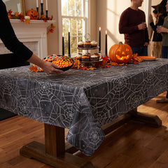 Spooky Spider Web Flannel-Backed Halloween Table Cover