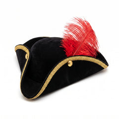 Buccaneer Tricorn Pirate Hat with Red Feather