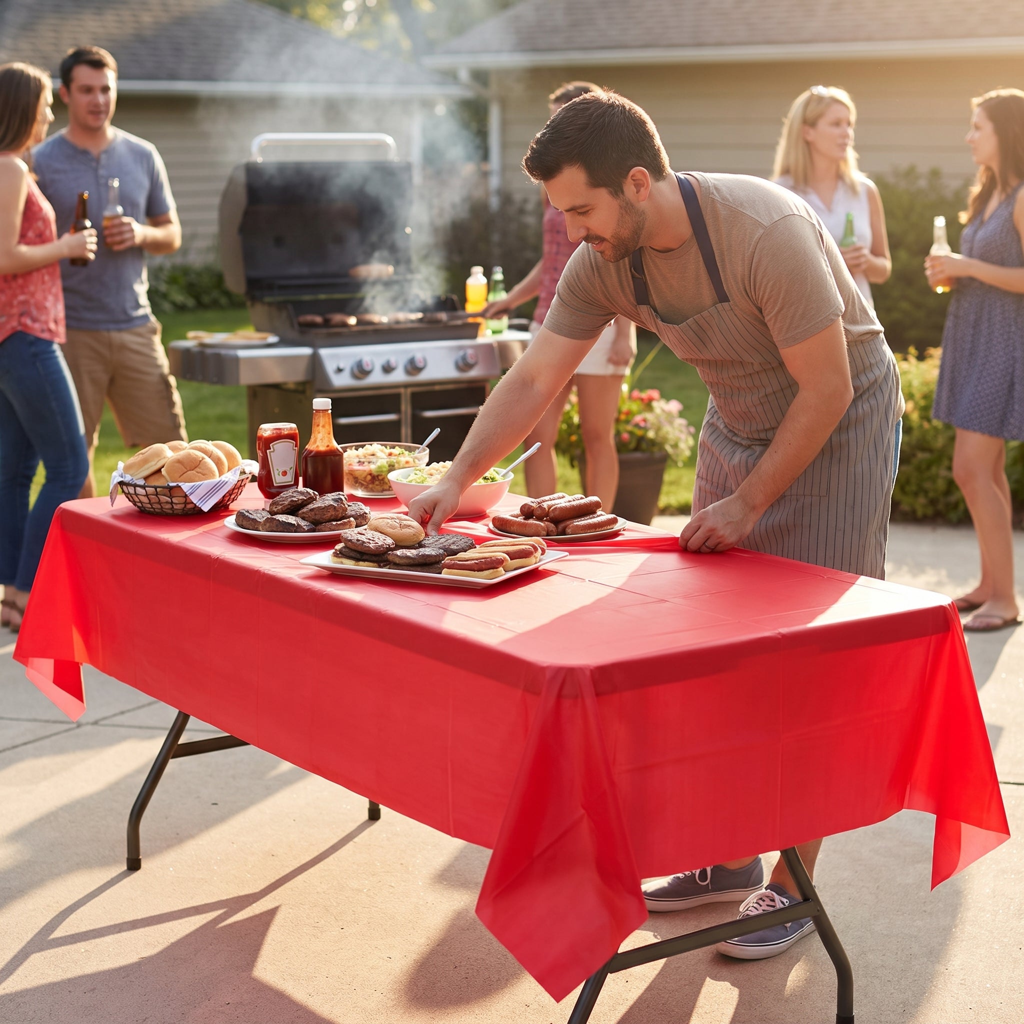 Red Plastic Rectangular Table Cover - 54" x 108"