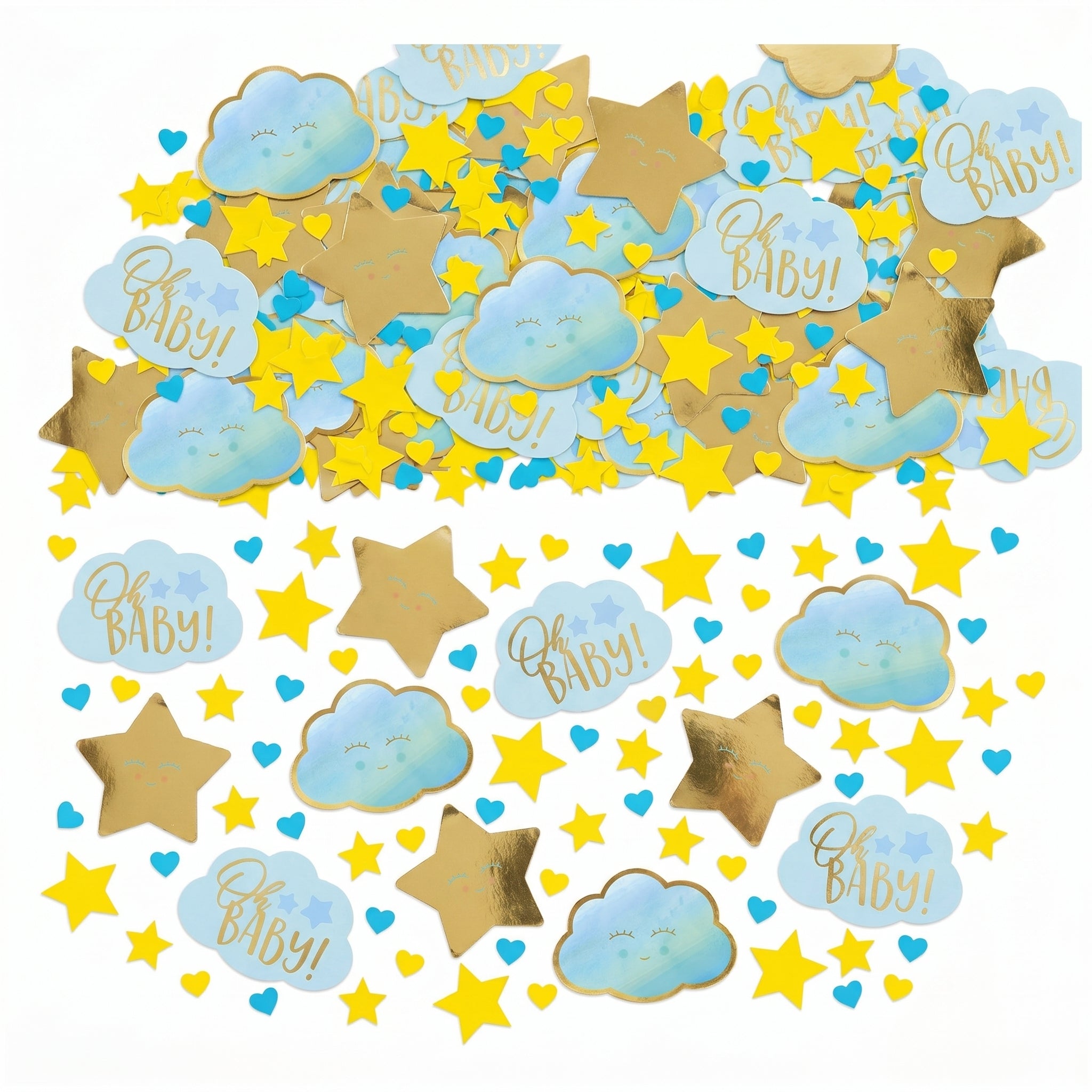 "Oh Baby" Blue & Gold Cloud Confetti for Baby Boy Shower