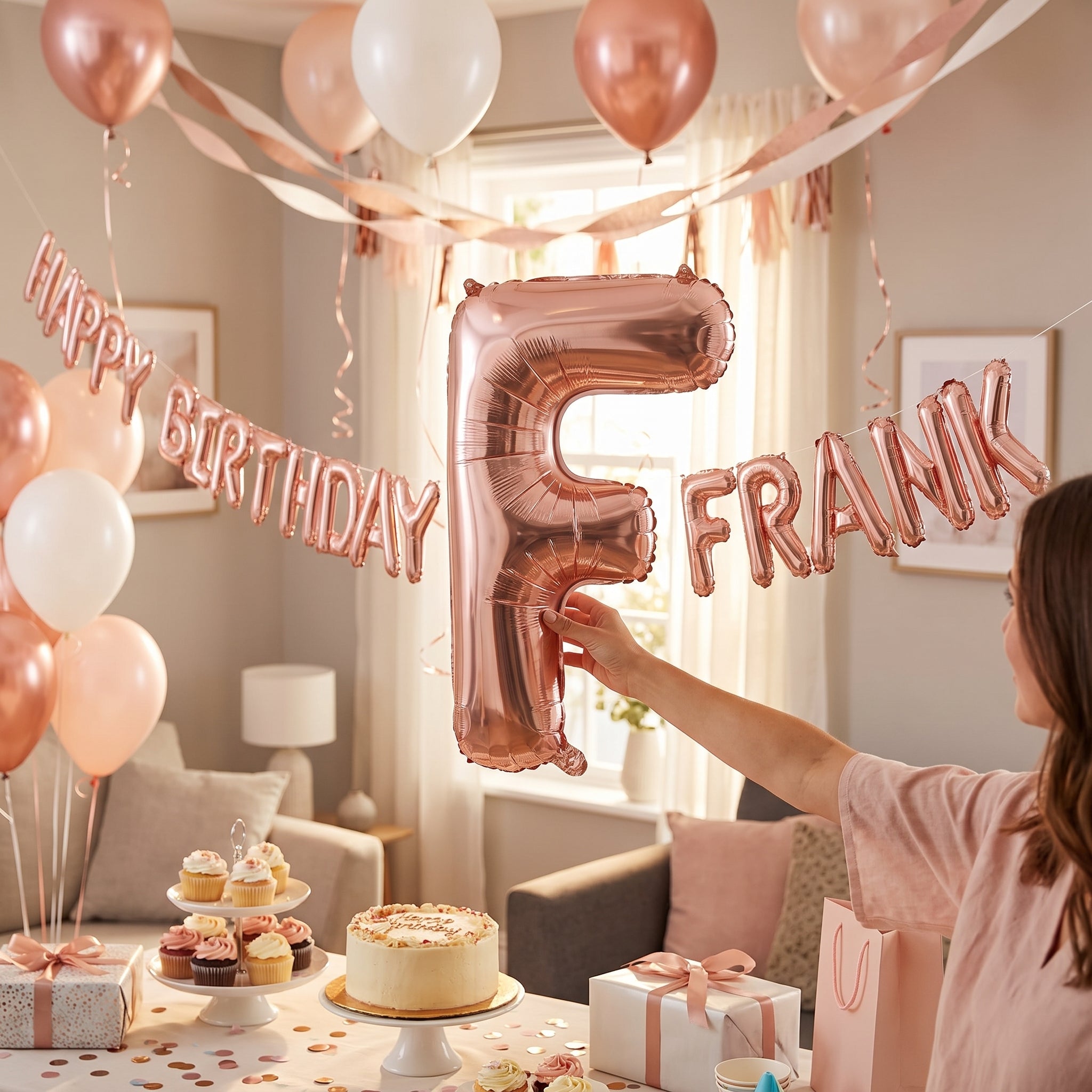 Rose Gold Foil Letter "F" Balloon - Super Shape