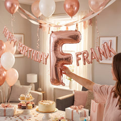 Rose Gold Foil Letter "F" Balloon - Super Shape