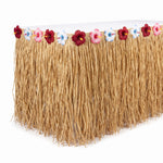 Tropical Natural Grass Table Skirt with Hibiscus Accents - 9ft x 15in