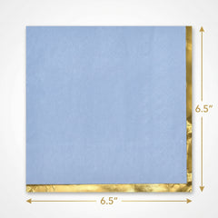 Elegant Blue Luncheon Napkins - 6.5 In. x 6.5 In. with Hot Stamped Gold Edge