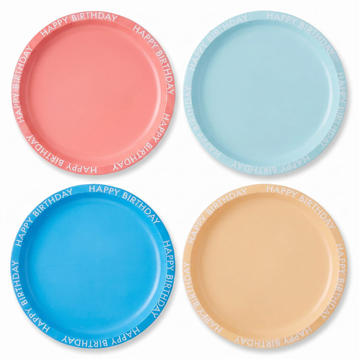 Bright Pastel "Happy Birthday" Rim Plates - 9.5", 8 Pack
