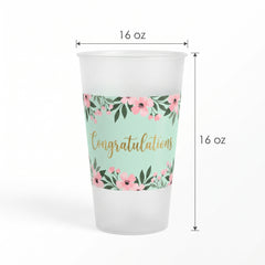 Mint to Be Floral "Congratulations" Plastic Cups - 16 oz, 25 Pack